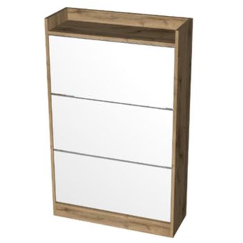 Pantofar tisa cu 3 sertare, stejar / alb, 70x26x113cm