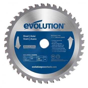 Disc pentru fierastrau circular, taiere otel evolution evom185tct-40cs-7157, o185 x 20 mm, 40 dinti