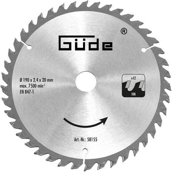 Disc pentru fierastrau circular, taiere lemn guede gude58155, o190x20 mm, 42 dinti