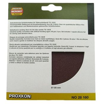 Set discuri abrazive autoadezive pentru tg 125 e proxxon prxn28160, o125 mm, granulatie 80, 5 bucati
