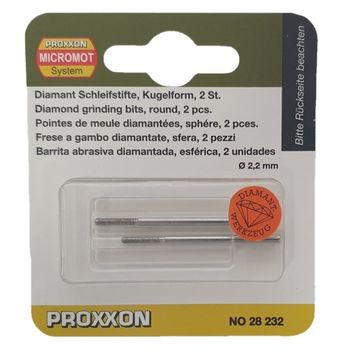 Set biaxuri diamantate cu varf sferic micromot proxxon prxn28232, o2.2 mm, 2 bucati