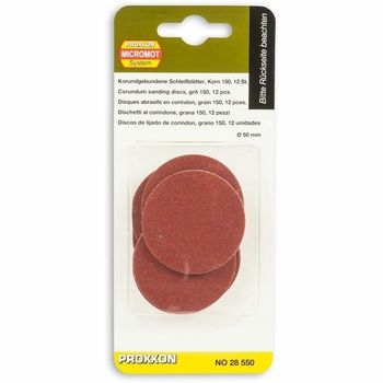 Set discuri abrazive autoadezive pentru lhw proxxon prxn28550, o50 mm, granulatie k150, 12 bucati