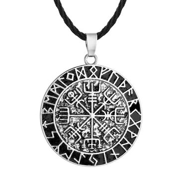 Colier cu pandantiv viking compass, model 09 viking, snur 45-52 cm, argintiu