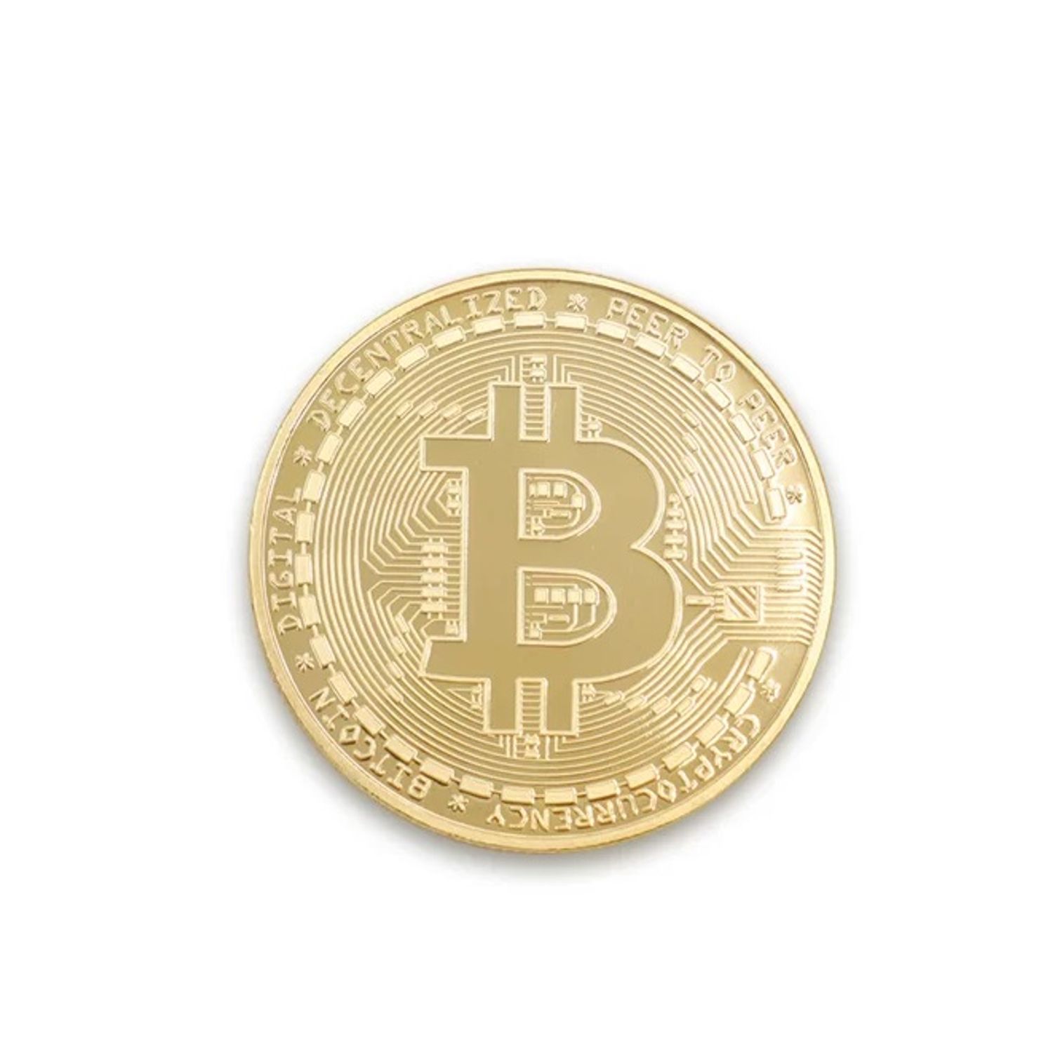 Moneda de colectie Bitcoin cu carcasa protectie, aurie fotografia produsului