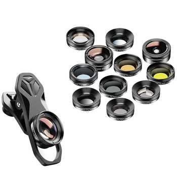 Apexel apl-dg11 kit de lentile pentru camera cu clips universal 11 in 1 cu husa de transport, aliaj de aluminiu