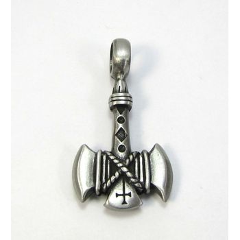 Colier cu pandantiv axe, model 04 viking, snur 45-52 cm, argintiu