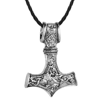 Colier cu pandantiv ciocanul lui thor, model 05 viking thor hammer, snur 45-52 cm, argintiu