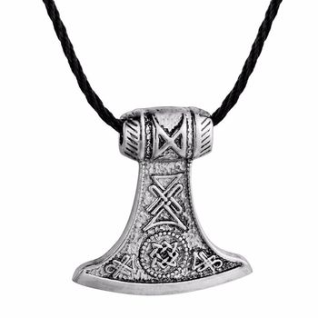 Colier cu pandantiv, model 01 viking axe, snur 45-52 cm, argintiu