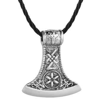 Colier cu pandantiv, model 02 viking axe, snur 45-52 cm, argintiu