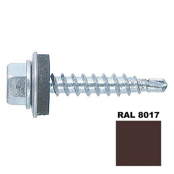 Surub autoforant starkfix, cu cap hexagonal si saiba epdm, pentru metal, 4,8x35, ral8017, 250 buc