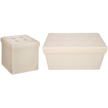 Set taburet pliabil cu spatiu de depozitare, greutate suportata 150 kg, 76x38x38 cm ,38x38x38cm tb66/58 bej