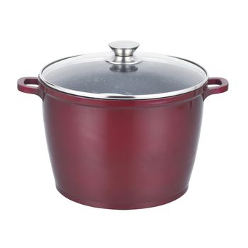 Oala din aluminiu , invelis ceramic marmorat , capac din sticla , 28 cm , 10 l , grunberg gr1607mr