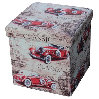 Taburet pliabil cu spatiu de depozitare 38x38cm tb3092 ,bej/rosu
