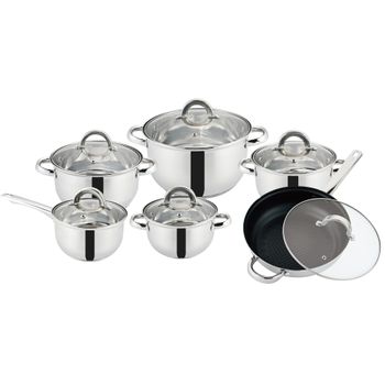 Set 12 piese , 6 vase din inox, 5.8l,3.2l,2.7l,1.6l ,2.4l,1.6l, cu capace din sticla, fund triplu, grunberg gr15131