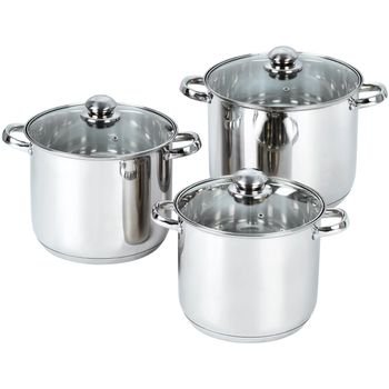 Set oale din inox cu capace din sticla , 6 piese , 22/24/,26cm, 7,2 l / 9l /11 l grunberg gr1052