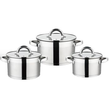 Set 6 piese grunberg, 3 vase din inox,16 cm/1.90 l,18 cm/2.70 l, 20 cm/3.60 l, cu capace din sticla, gr1062