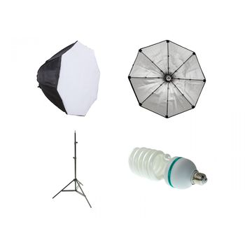 Kit lumina continua softbox octogonal 60cm cu fasung e27 incorporat bec si stativ
