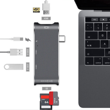 Adaptor USB 3.0 C Type, HDMI 4K, SD Card, MicroSD pentru MacBook Pro YC-204 elefant.ro imagine noua 2022