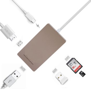 Adaptor C-Type USB 3.0 Gold , 4K HDMI HD, port USB 3.0, slot SD pentru MacBook YC-210 elefant.ro imagine noua 2022