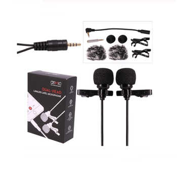 Dual head microfon lavaliera arimic 1.5m hands free clip-on pentru dslr smartphone