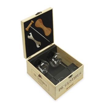 Set cadou pentru degustare vin legnoart, degustibus, 3 piese, 2 pahare din cristal suflat, finisaj artizanal