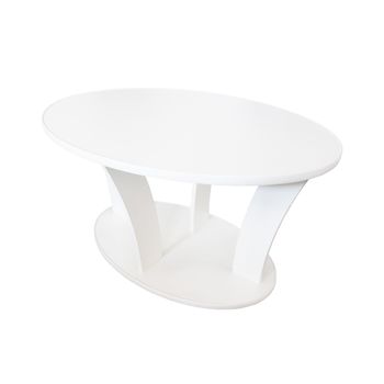 Masuta cafea ovala cu role alb, 94 x 54 x 64 cm