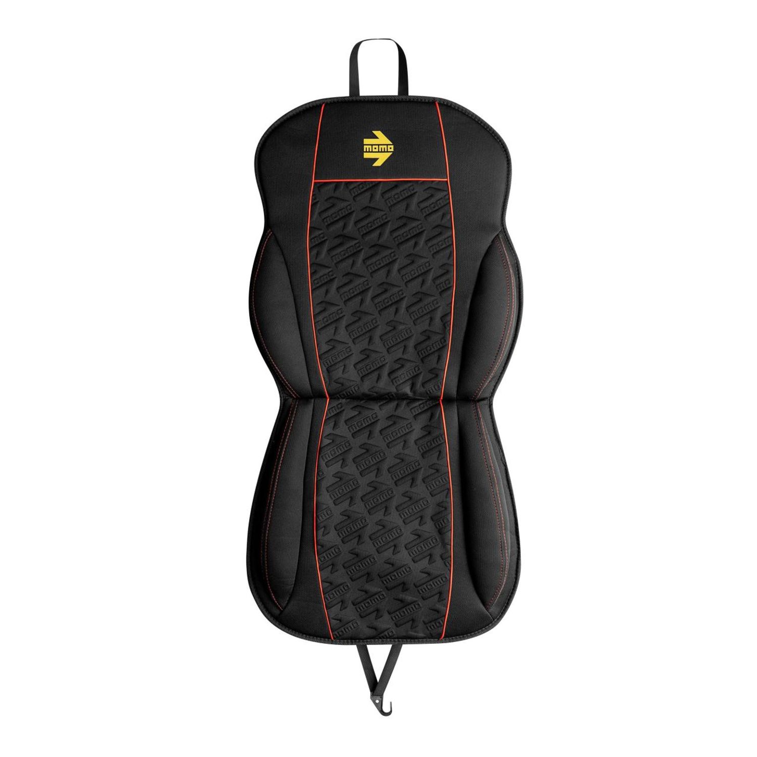 Husa scaun auto MOMO STYLE, material textil, negru cu insertii rosii si logo 3D fotografia produsului