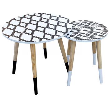 Masuta cafea, set 2 bucati, rotunde, design etno, inaltime 48 cm