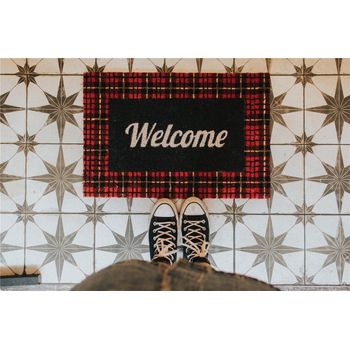 Covor intrare welcome negru rosu 40 x 60 cm