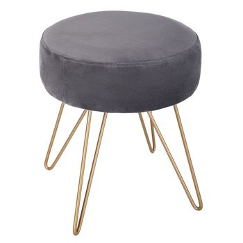 Taburet rotund, gri inchis, picioare de metal