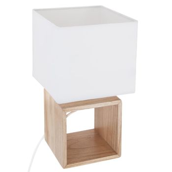 Veioza design scandinav, baza de lemn, abajur patrat, alb
