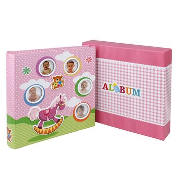 Album foto Kids Toys personalizabil 200 poze 10x15 cm slip in notite roz