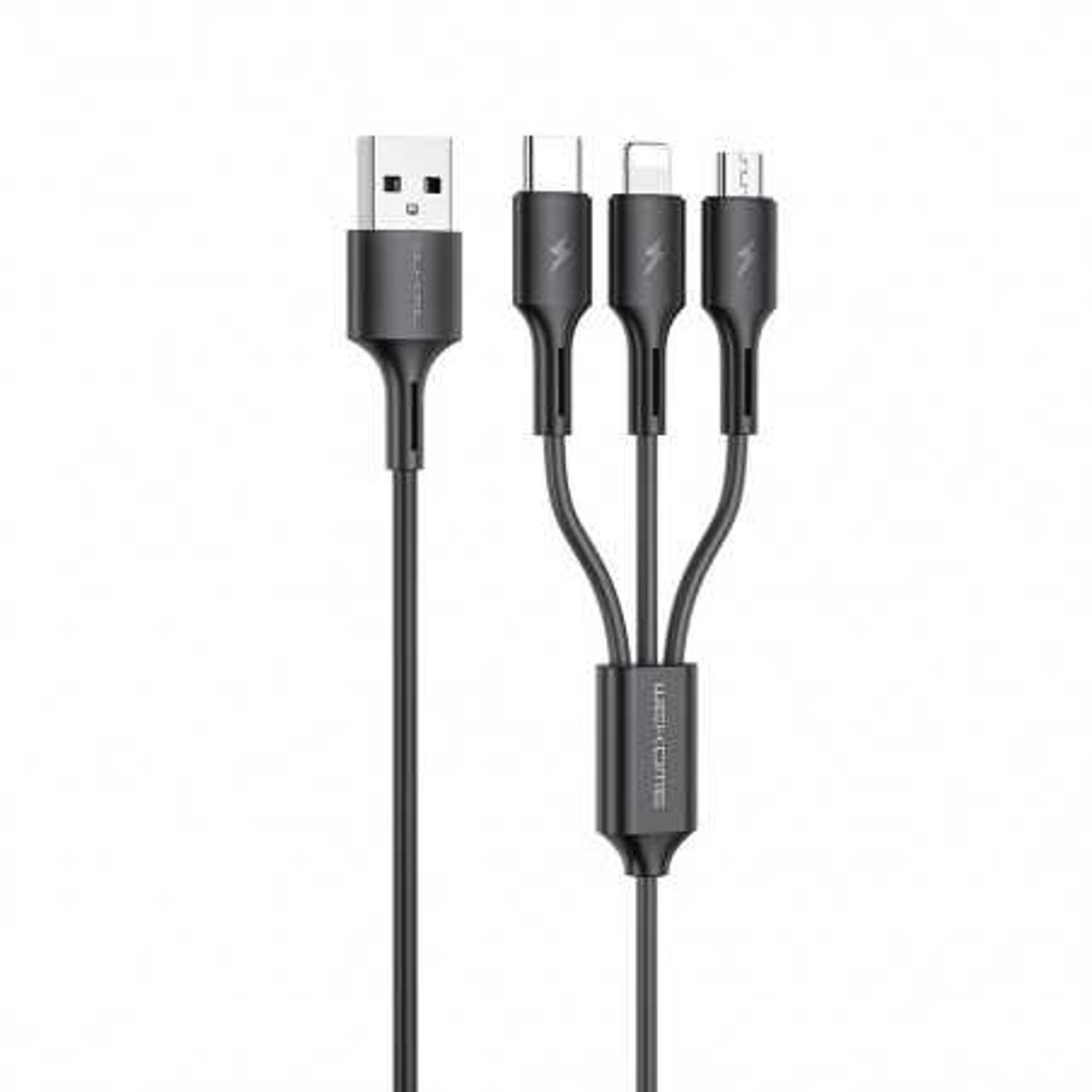 Cablu de Date 3in1 WK Design USB to USB-C-Lightning-micro USB 3A 1.2m, Negru fotografia produsului View 2 L