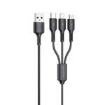 Cablu de Date 3in1 WK Design USB to USB-C-Lightning-micro USB 3A 1.2m, Negru fotografia produsului