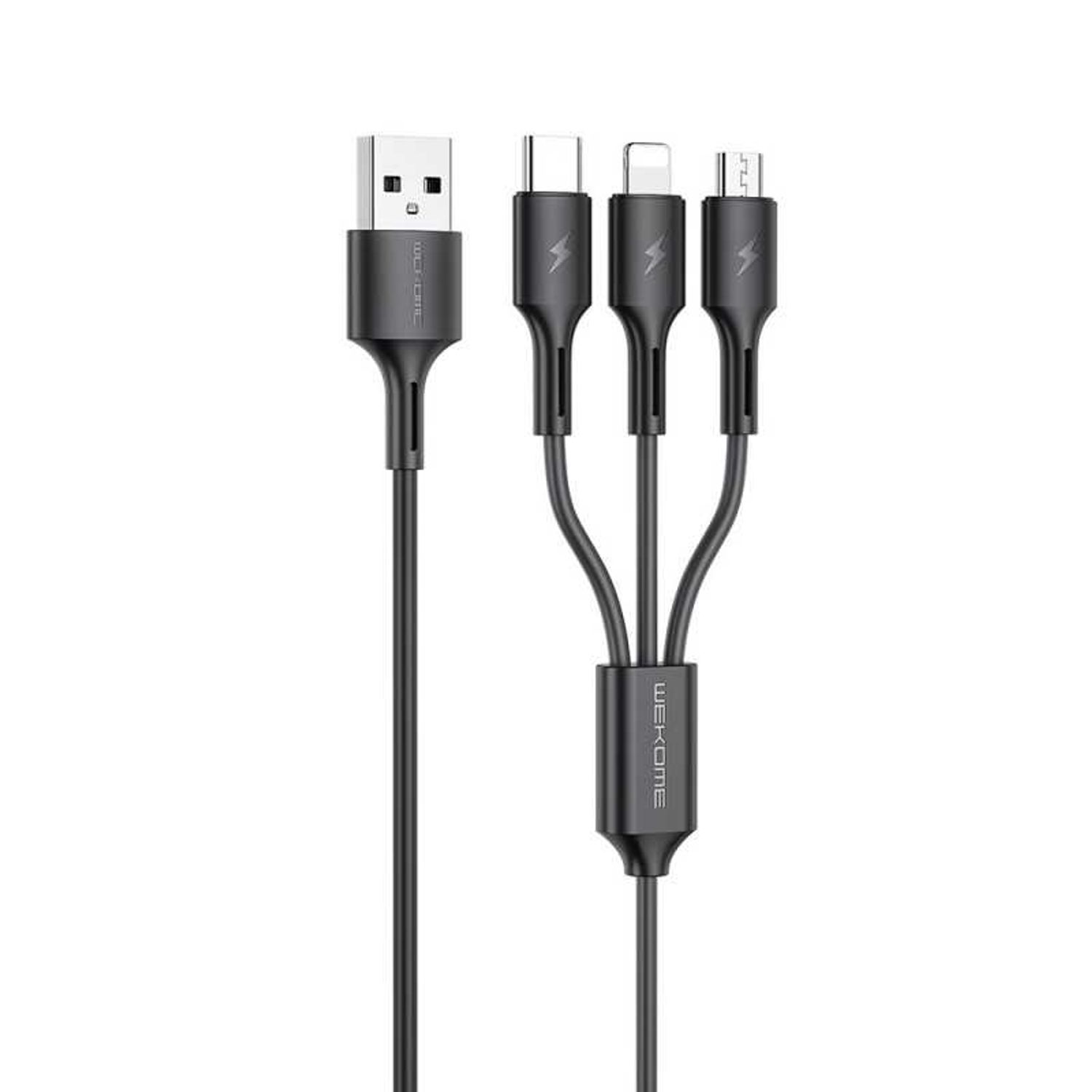 Cablu de Date 3in1 WK Design USB to USB-C-Lightning-micro USB 3A 1.2m, Negru fotografia produsului