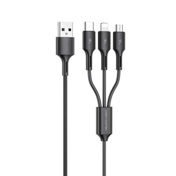 Cablu de Date 3in1 WK Design USB to USB-C-Lightning-micro USB 3A 1.2m, Negru elefant.ro imagine noua 2022