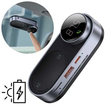 Modulator fm baseus solar player muzical mp3 wireless bluetooth 5.0 750mah card tf - usb - aux, negru