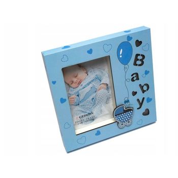 Rama foto cute baby, iluminata led, format foto 10x15, metalica, albastru