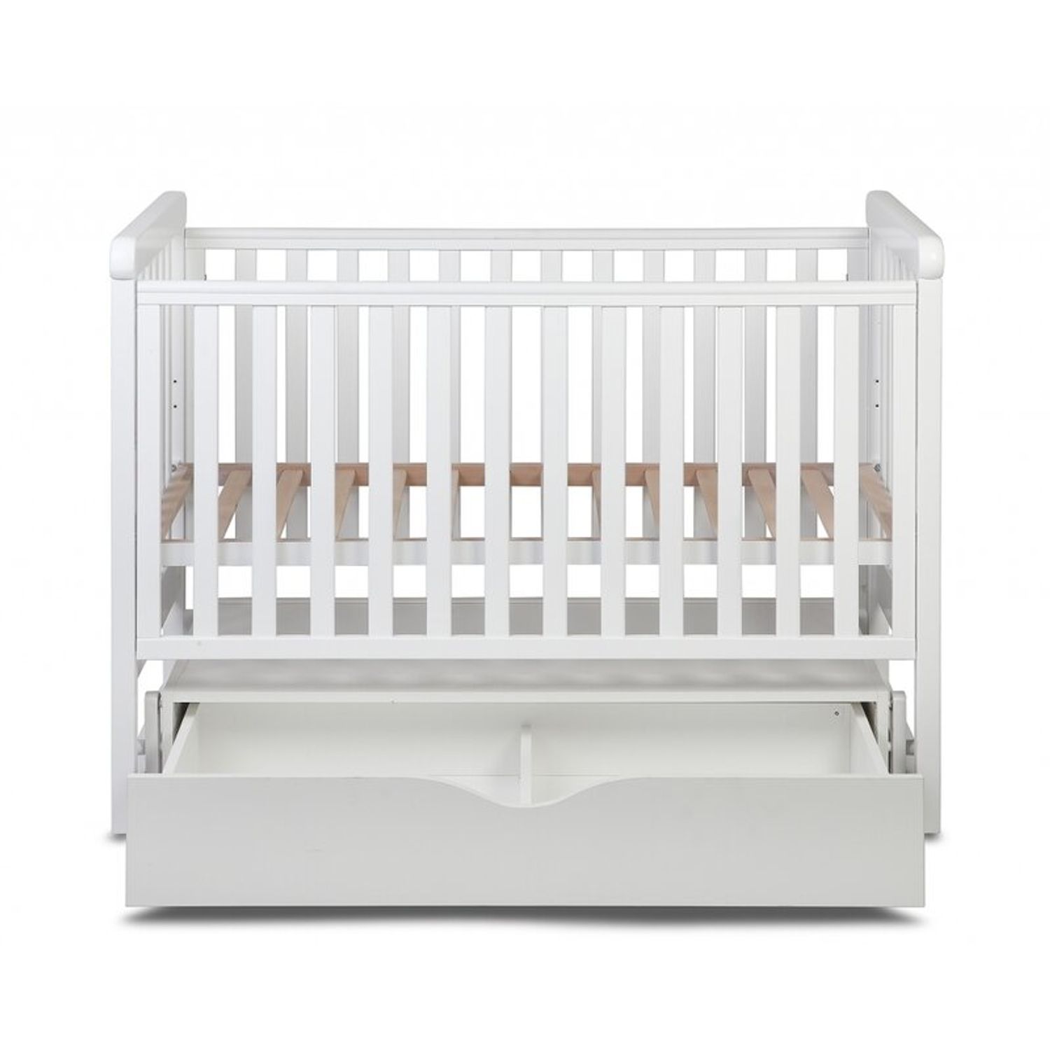 Patut cu sistem de leganare, laterala culisanta, sertar YappyMove din lemn de fag, YappyKids, 120x60 cm, Alb fotografia produsului View 3 L