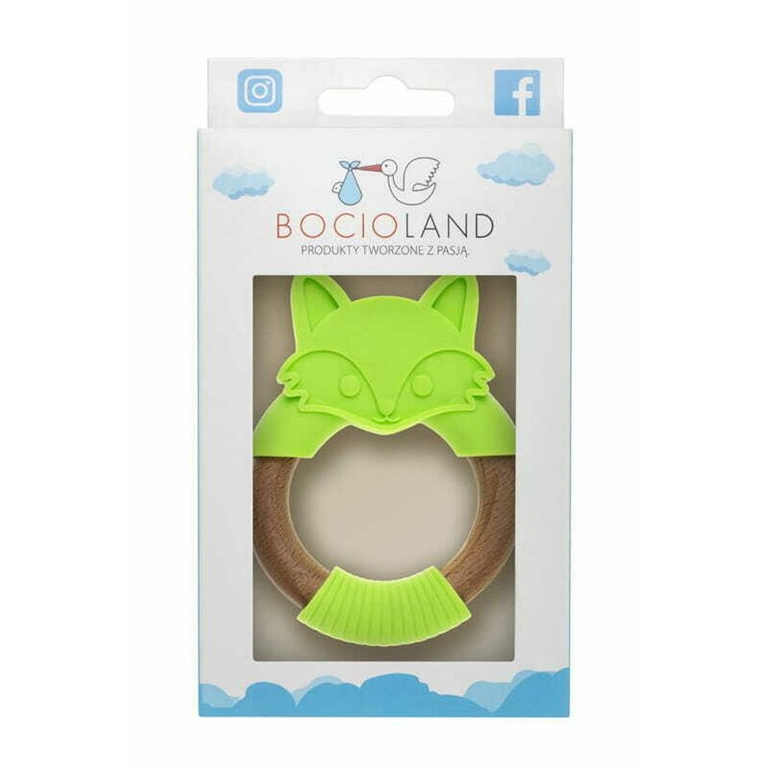 Bocioland - Jucarie de dentitie din silicon si lemn, Vulpe, Verde fotografia produsului View 2 L