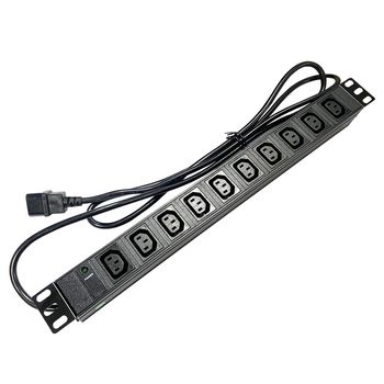 Bara alimentare profesionala pdu rack 19'' din aluminiu lankatt, cu 10 prize iec c13 si alimentare prin conector iec c14, negru