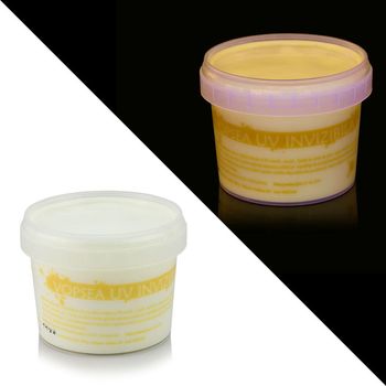Vopsea invizibila, procart, fluorescenta reactiva uv, transparenta galbena 100 ml