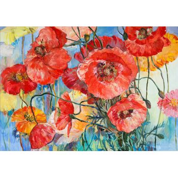Tablou, arlata word mag, maci flori 1162, rama lemn, multicolor, 100x60 cm,