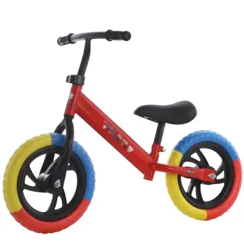 Bicicleta de echilibru fara pedale, bicicleta incepatori pentru copii intre 2 si 5 ani, rosie cu roti in 3 culori
