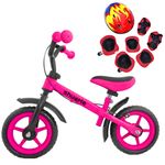 Bicicleta cu echipament protectie si frana de mana, Fara pedale, Pentru copii 2-6 ani, 12 inch, Roz fotografia produsului