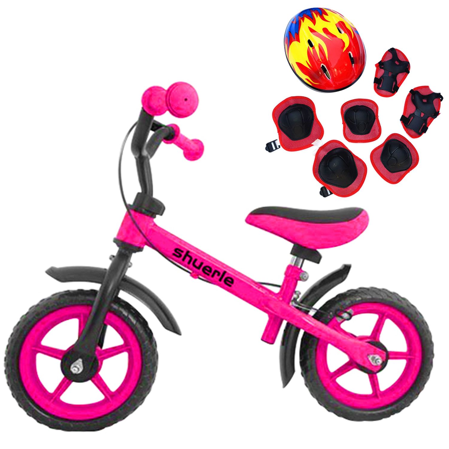 Bicicleta cu echipament protectie si frana de mana, Fara pedale, Pentru copii 2-6 ani, 12 inch, Roz fotografia produsului