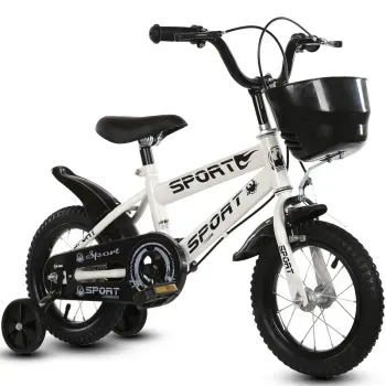 Bicicleta pentru copii cu roti ajutatoare si frane, 16 inch, alba