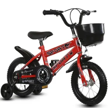 Bicicleta pentru copii cu roti ajutatoare si frane, 16 inch, rosie