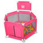 Tarc copii cu cos de baschet si 50 bile colorate, Loc de joaca cu usa laterala, Roz, Metal, Protectii de plastic, Interior - Exterior fotografia produsului