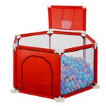 Tarc copii cu cos de baschet si 50 bile colorate, Loc de joaca cu usa laterala, Rosu, Metal, Protectii de plastic, Interior - Exterior fotografia produsului